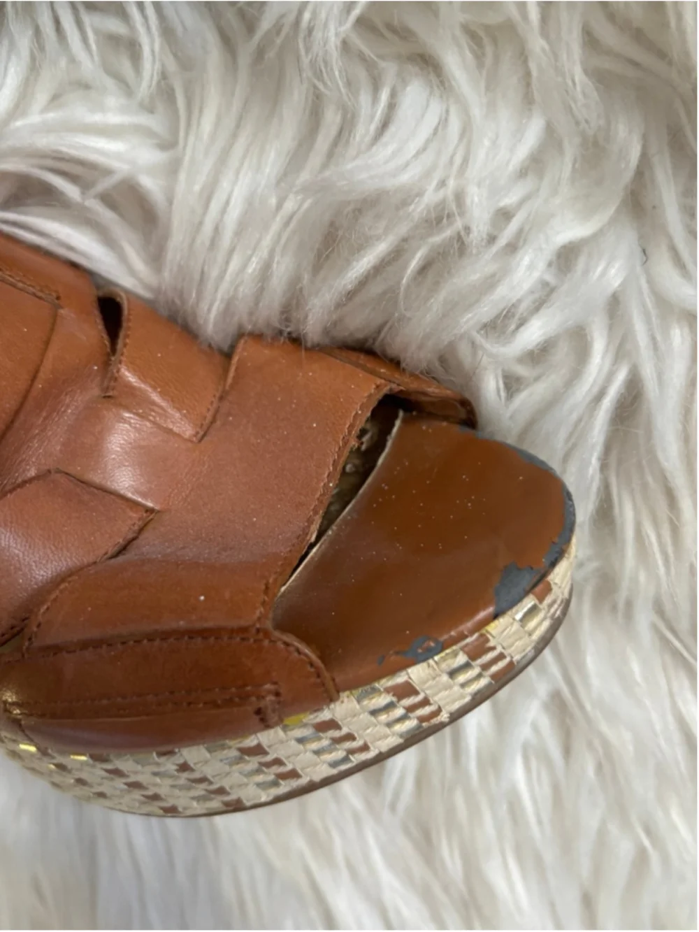Well worn Brown Woven Wedge Sandals